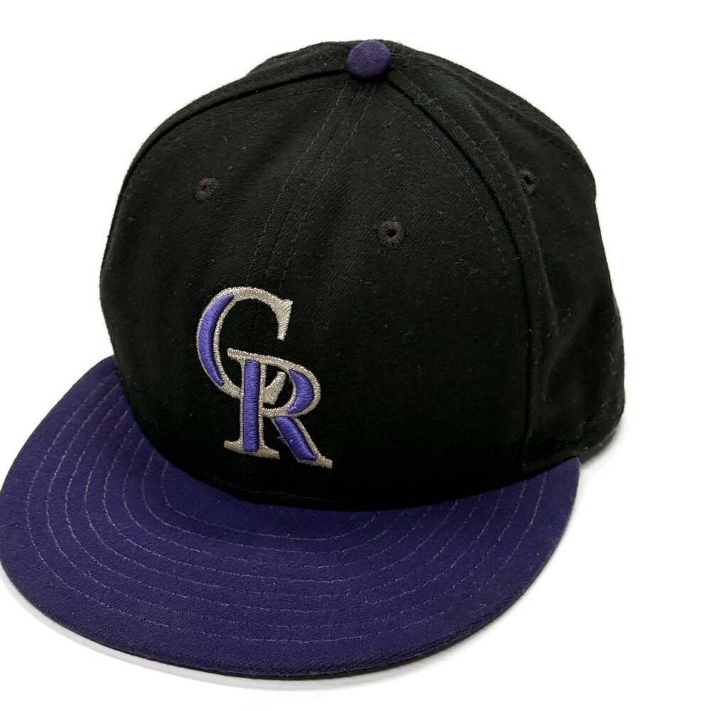 Colorado Rockies Hat Cap New Era Fitted 7 3/8 7.375 59Fifty Black On Field USA
